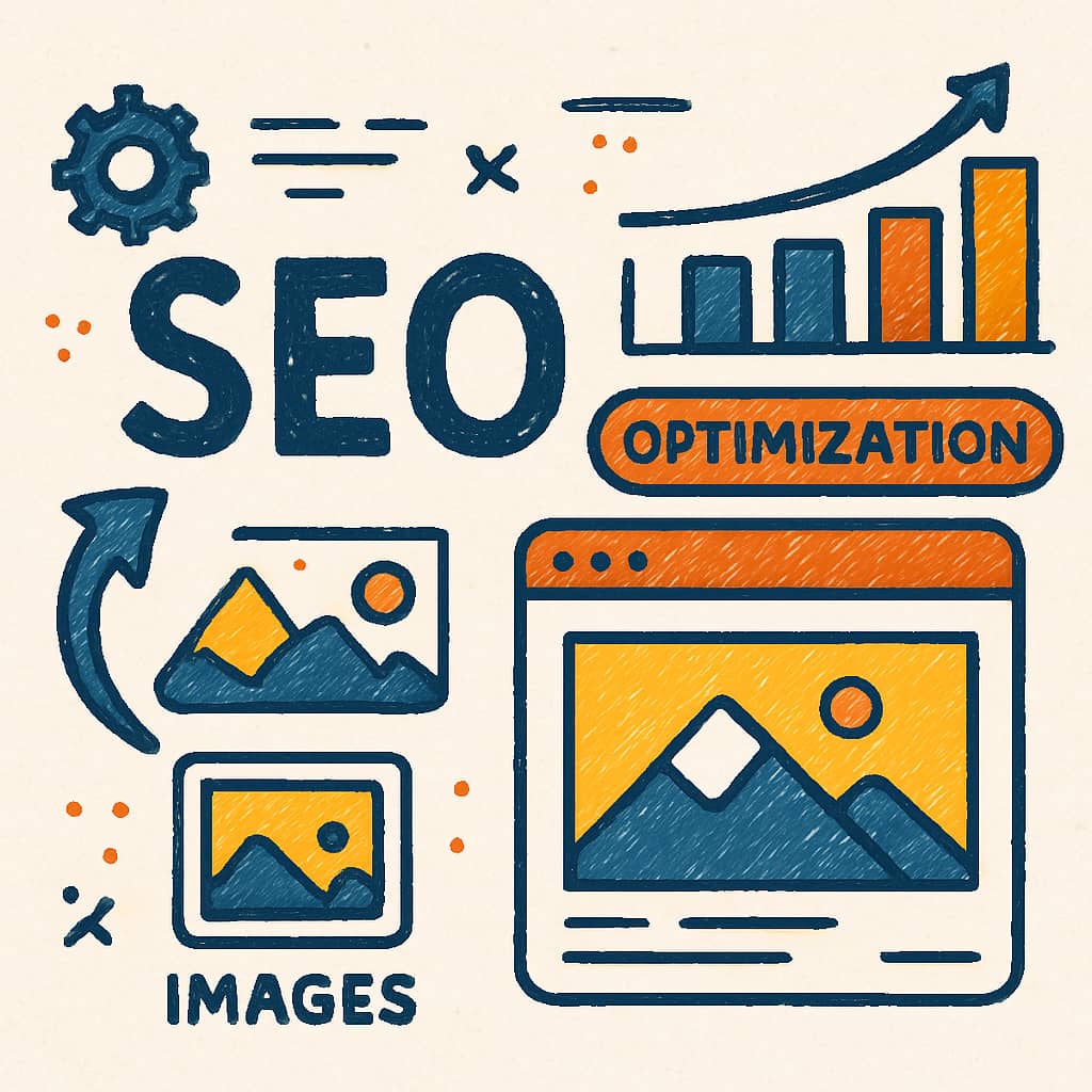 Une image d'illustration 4K artistique montrant l'optimisation du SEO avec les images